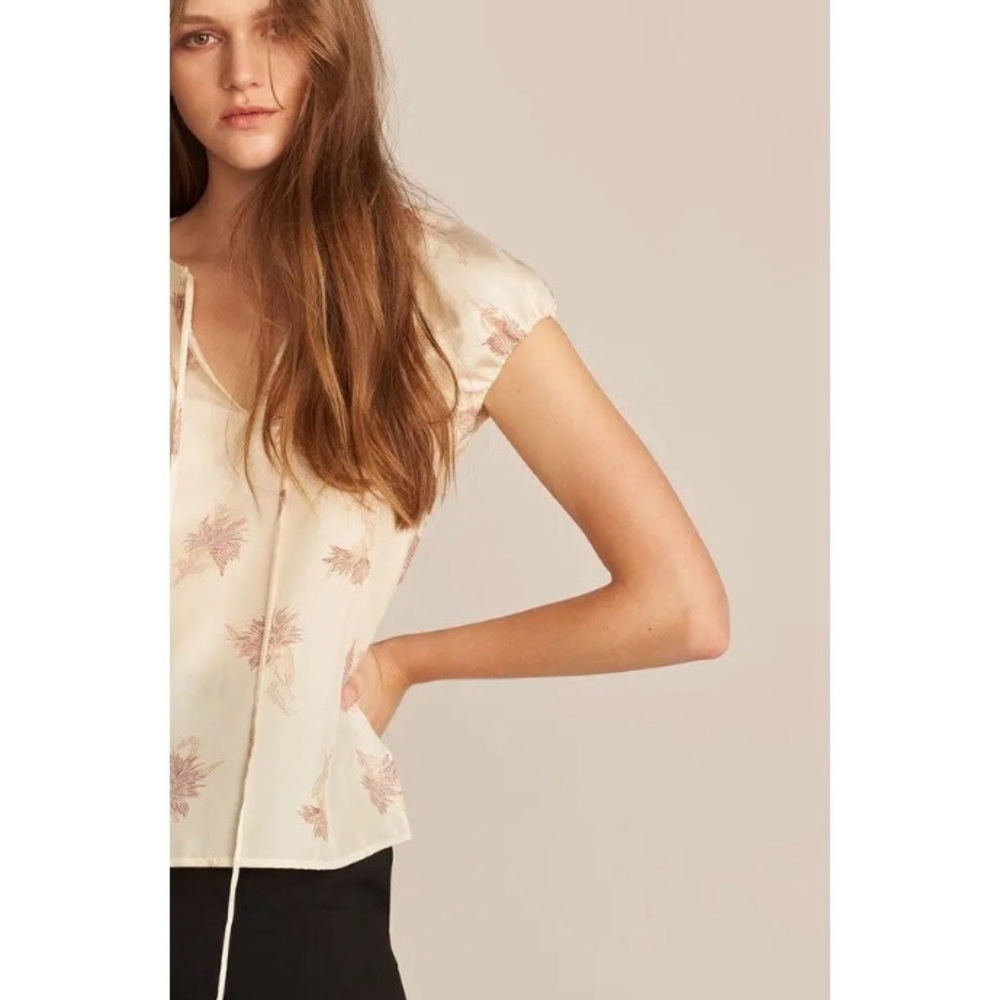 REBECCA TAYLOR Silk Short-Sleeve Nora Blouse - M